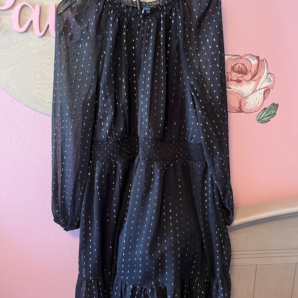 Old Navy Black Sheer Dress with White Dots